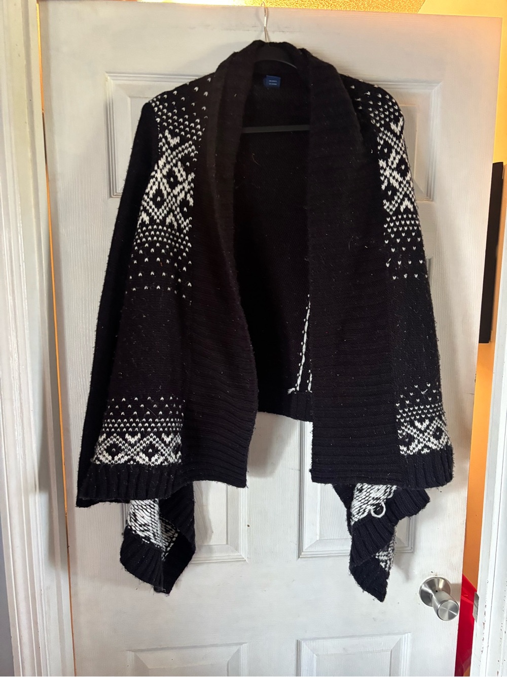 Izod Black and White Knit Open-Front Poncho Cardigan
